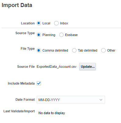 Import data file selections